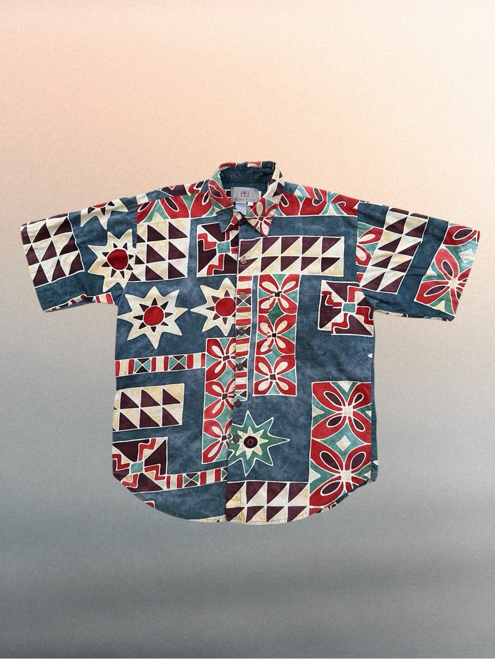 The Territory Ahead Multi-Color Geometric Floral Print Hawaiian Shirt ~ Men’s M